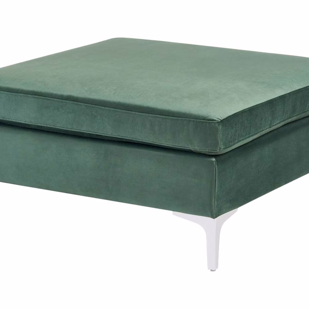 Wyld and Coco Green Velvet Rectangular Ottoman with Silver Metal Legs – 2