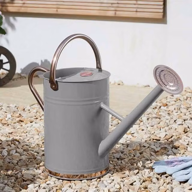 Garden Mile Classic Metal Watering Can with Rose, Grey, 9l