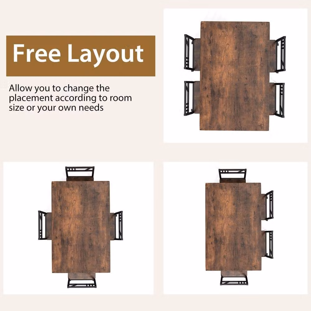Costway 5 Piece Industrial Style Dining Table and 4 Chairs Set in Brown – 5