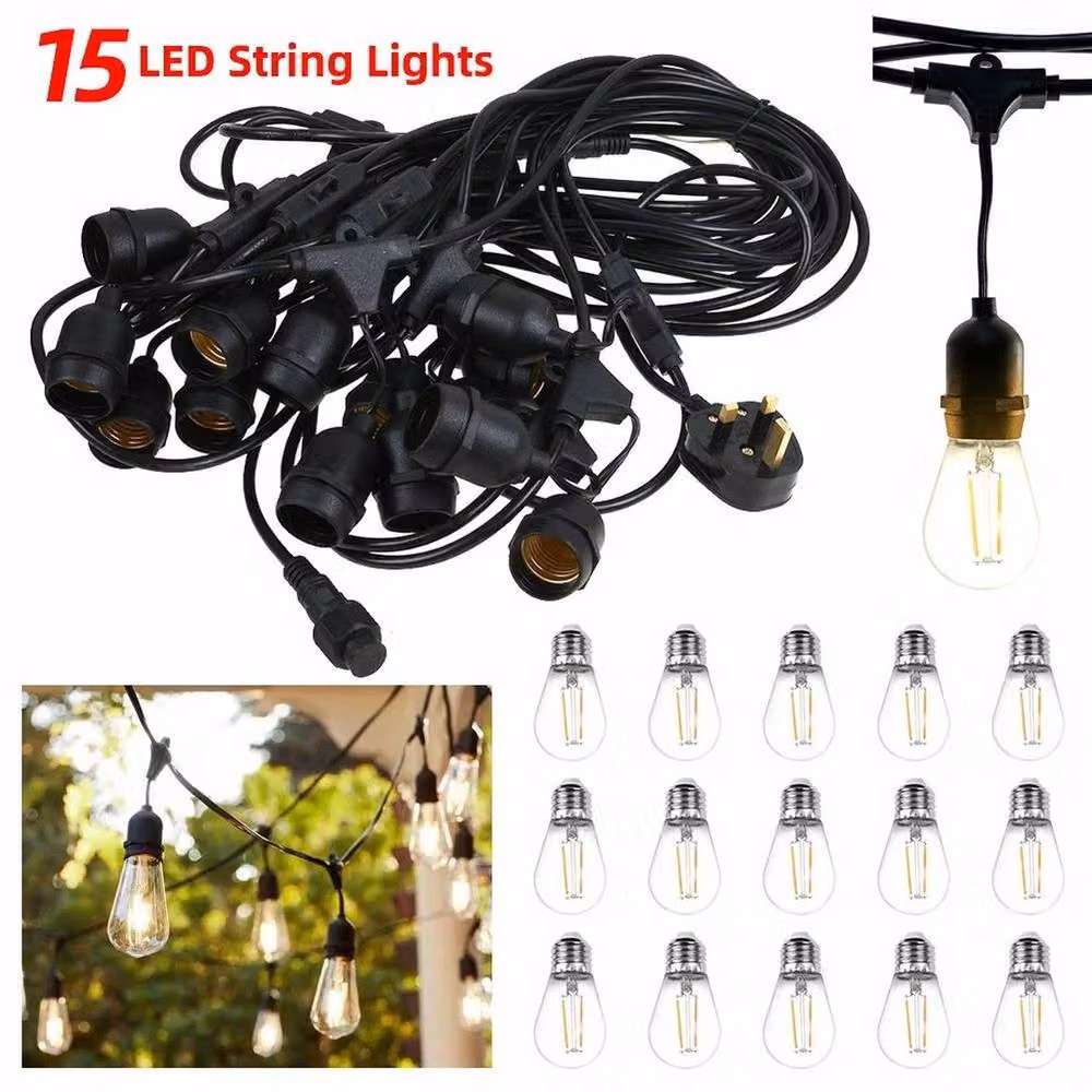 NESTLUNE Heavy Duty LED Festoon Lighting String, 15m, Black, Warm White, Indoor/Outdoor – 5