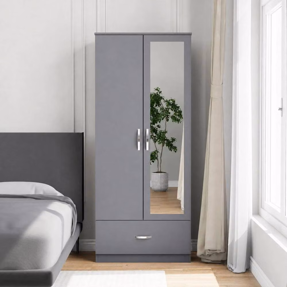 SPETLEK Modern Grey Wardrobe with Hinged Doors and Drawers – 2