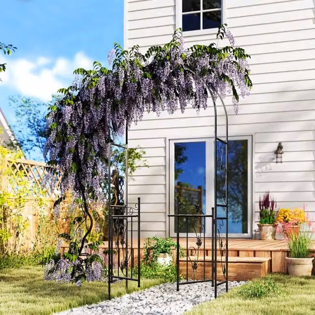 Outsunny Steel Garden Arch with Double Gate and Trellis, Black, Height: 217 cm