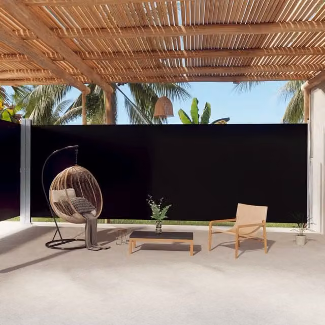 Berkfield Home Retractable Single Roller Side Awning in Black, Polyester, W/H: 1000 x 220 cm