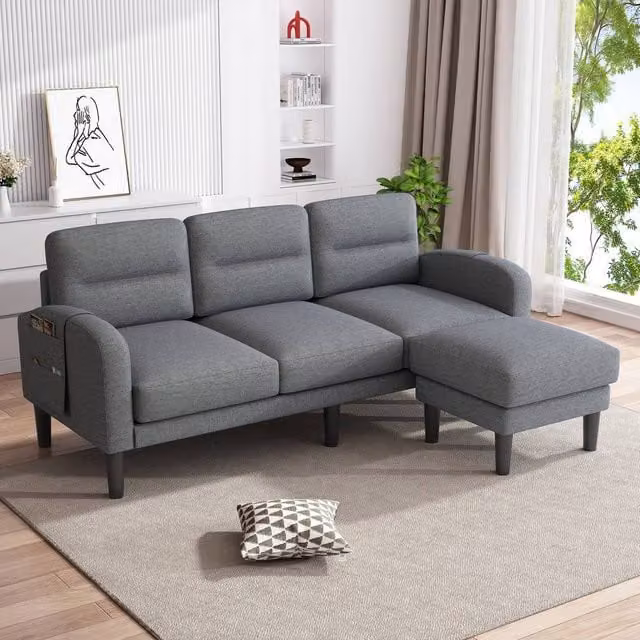 Merax 3 Seater L Shaped Corner Sofa with Reversible Chaise Lounge in Grey