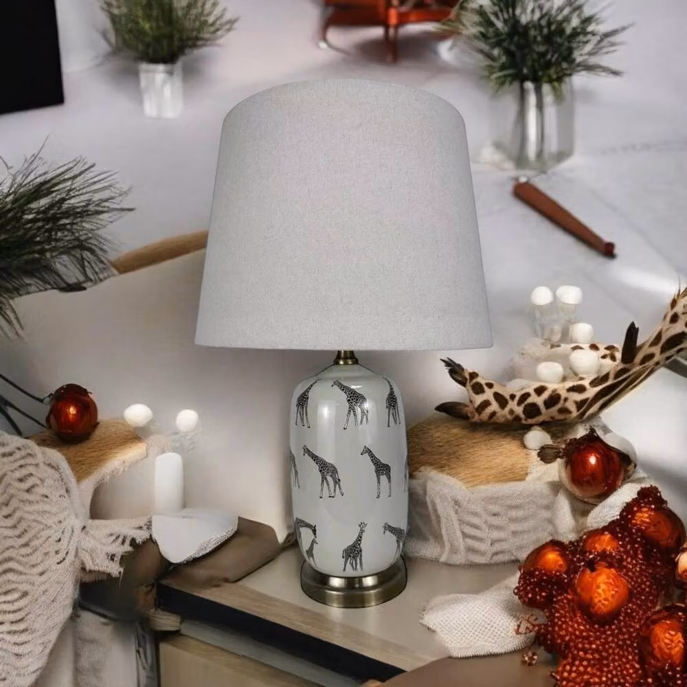 Minster Ceramic Table Lamp and Shade in Grey, W: 14 cm, D: 14 cm, H: 41 cm – 4