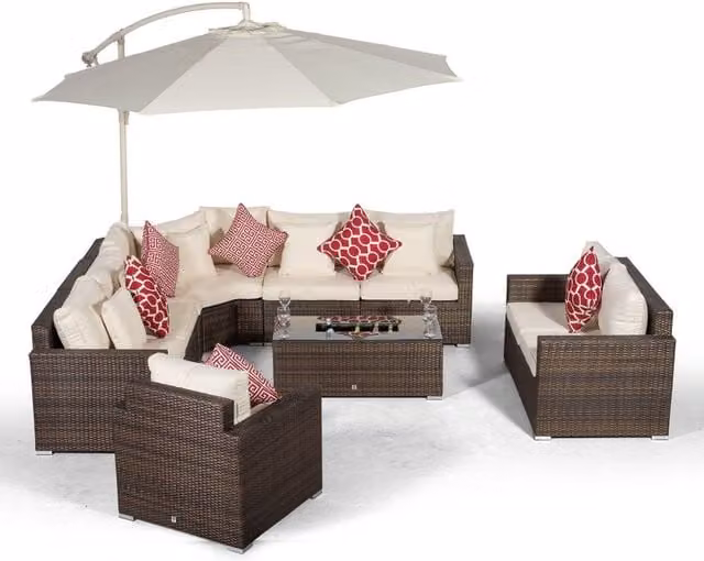 Giardino Santorini 8 Seat Rattan Garden Set with 2 Seat Sofa and Ice Cooler Coffee Table in Brown