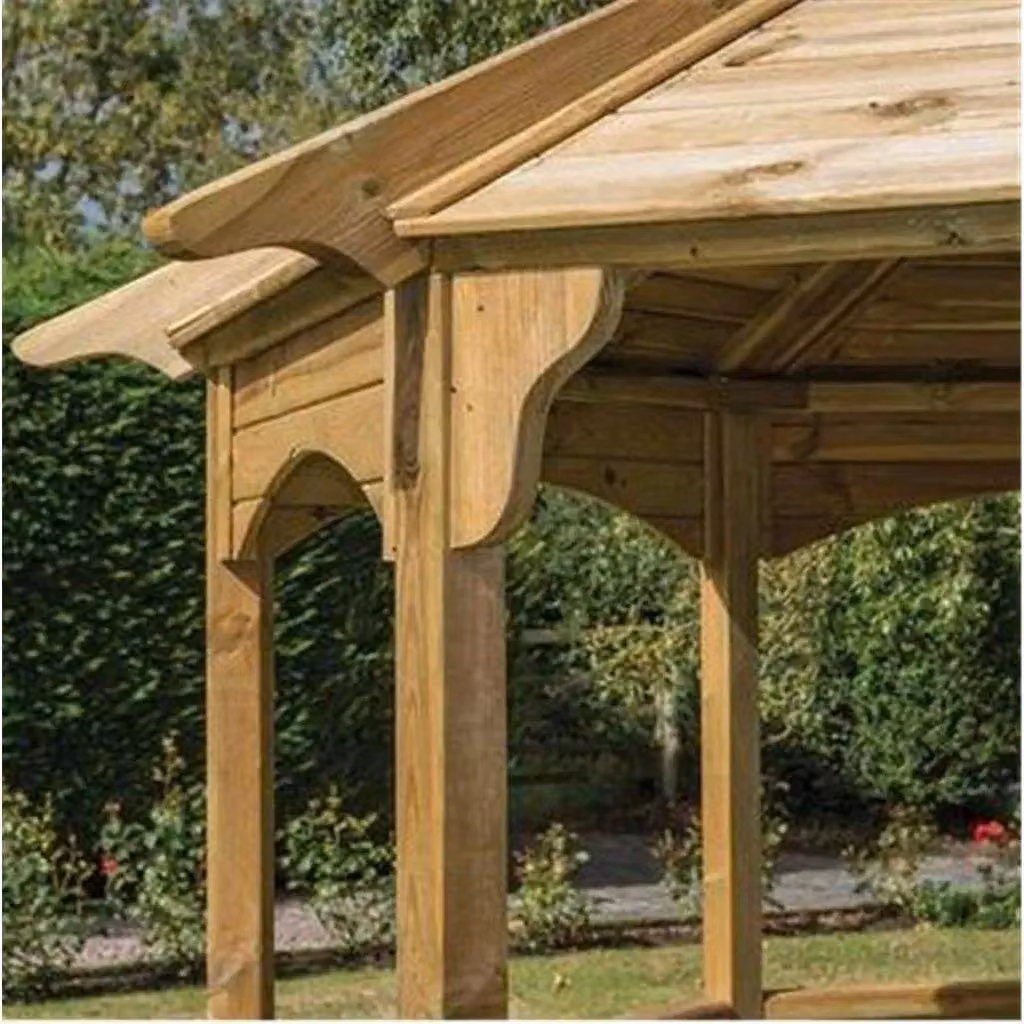 Cheshire Pressure Treated Octagonal Wood Gazebo with Open Trellis Sides and Floor in Light Oak – 2