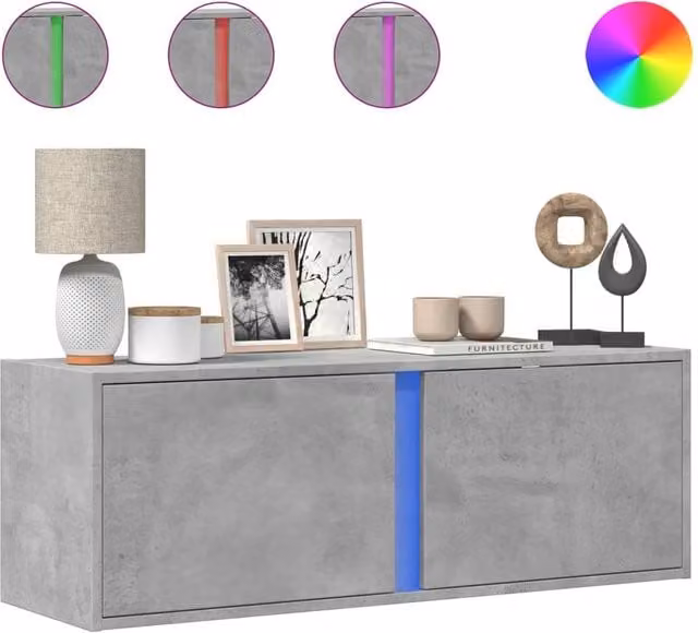 Berkfield Home Modern Wall Mounted TV Cabinet with LED Lighting in Concrete Grey W/D/H: 100 x 31 x 35 cm – 1