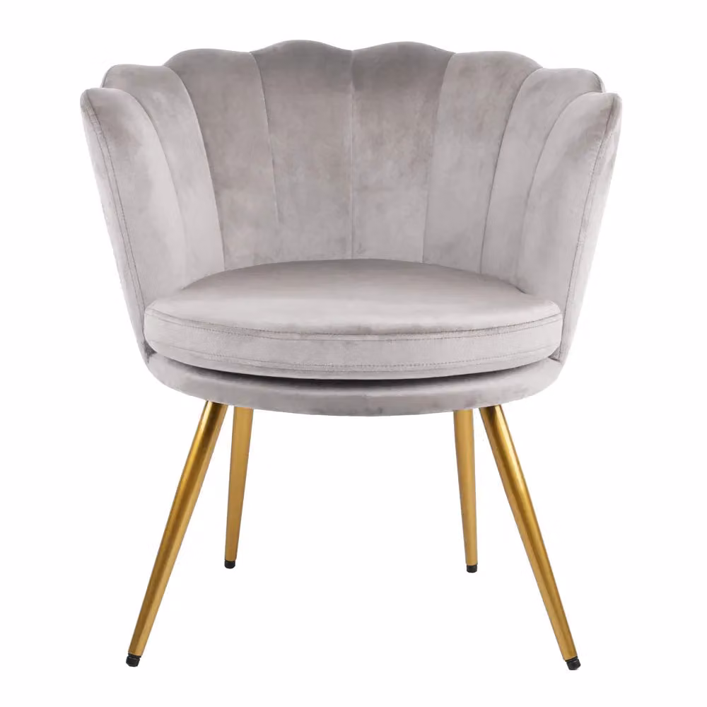 Home Garden Direct Flora Grey Velvet Accent Chair with Scalloped Shell Design and Metal Frame – 2