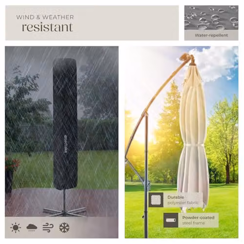 tectake Cantilever Garden Parasol in Beige with Polyester Canopy and Steel Frame, W/D/H: 250 x 250 x 250 cm – 5