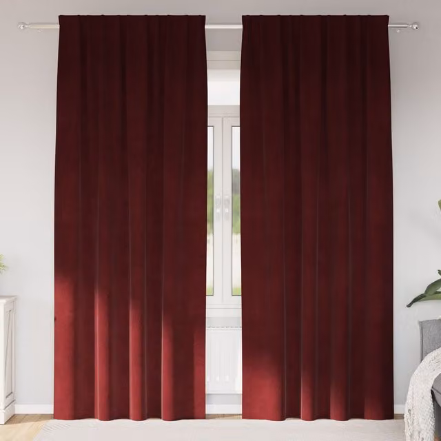 Berkfield Home Wine Red Velvet Blackout Curtains with Top Tape, 2 Pack