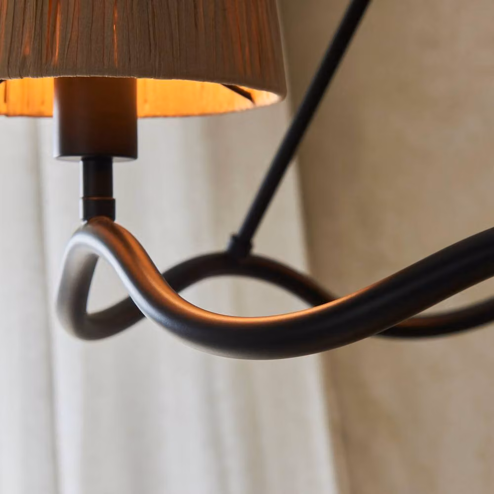 Netlighting Wriggle Multi Arm Pendant Light in Matt Black with Rattan and Fabric Details, 3x E14 – 2