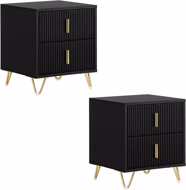 SoBuy Set of 2 Modern Black Bedside Tables with Gold Metal Legs