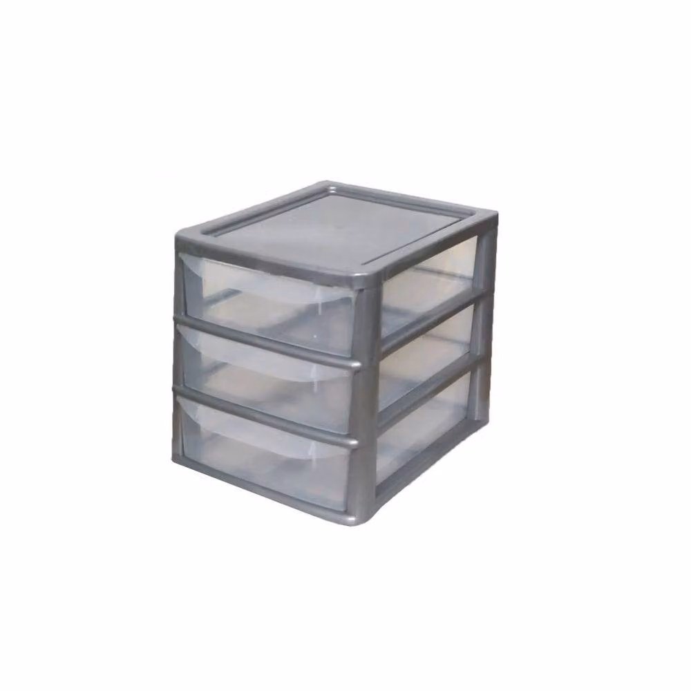 FLAVORA A4 3 Drawer Plastic Storage Drawers in Silver, W: 50 cm x D: 50 cm – 2