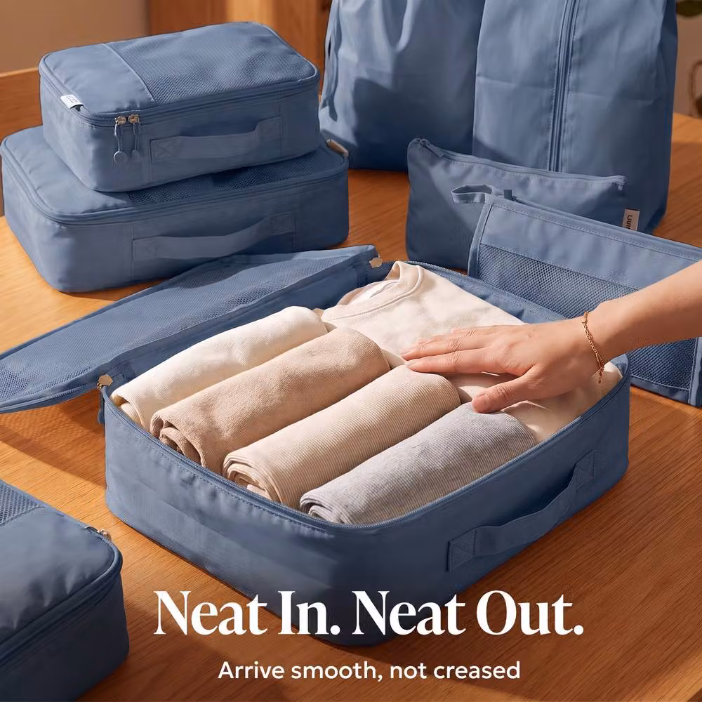 Lugg 8 Set Compression Packing Cubes Suitcase Organiser Set in Light Blue – 5