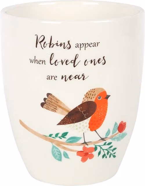 KDMK Winter Robin Ceramic Tabletop Plant Pot, White