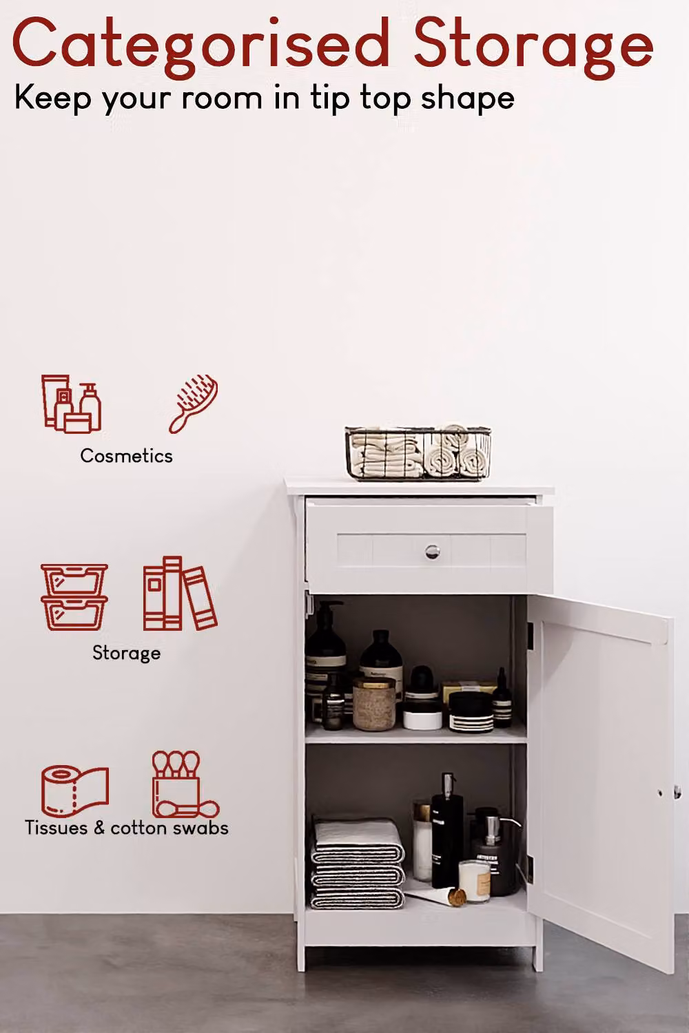 HD Designs Priano White Freestanding Bathroom Cabinet with 1 Door and 1 Drawer – 4