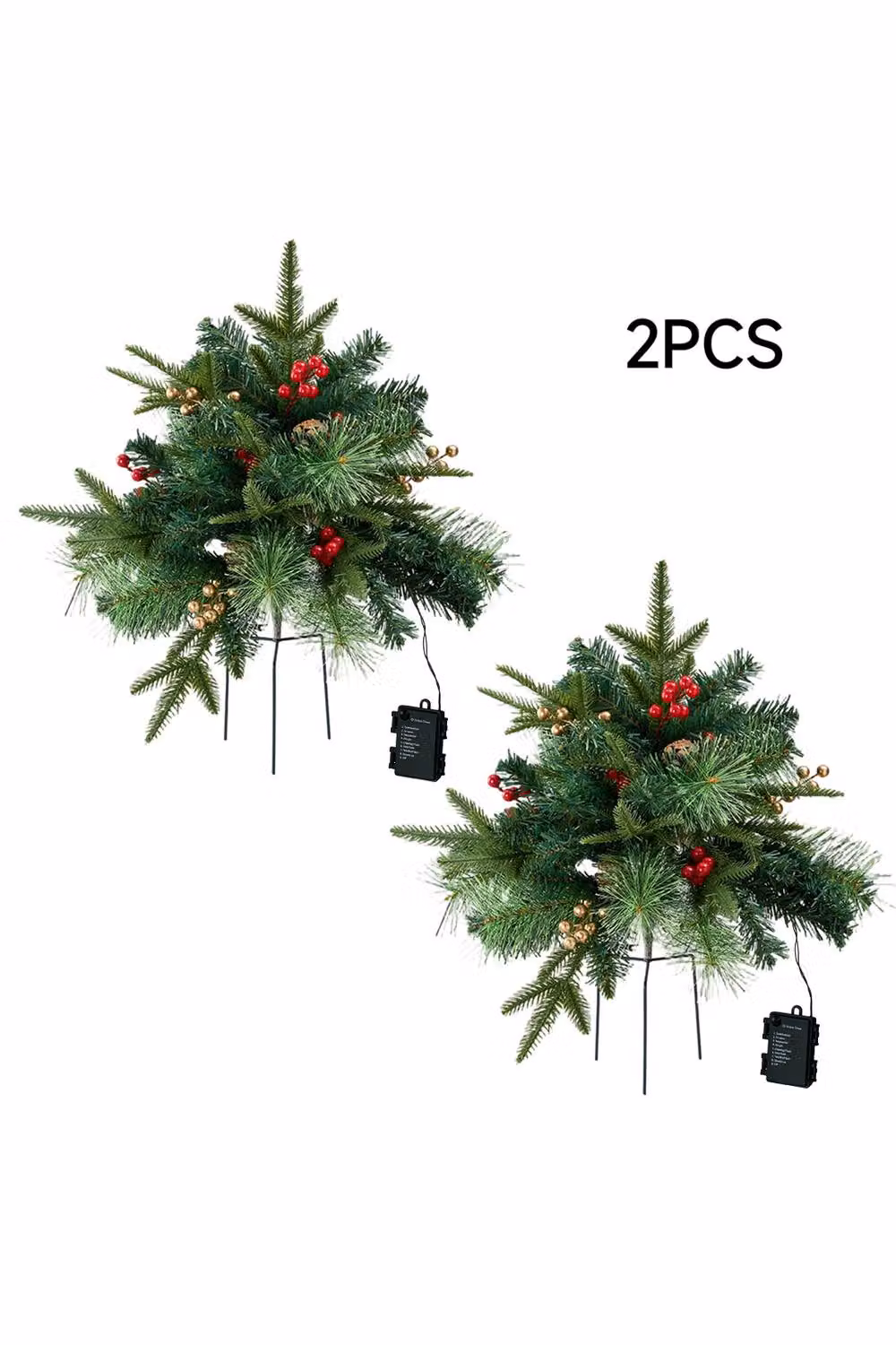 Living and Home Pack of 2 Green Artificial Christmas Tree Urn Filler Decorations – 5