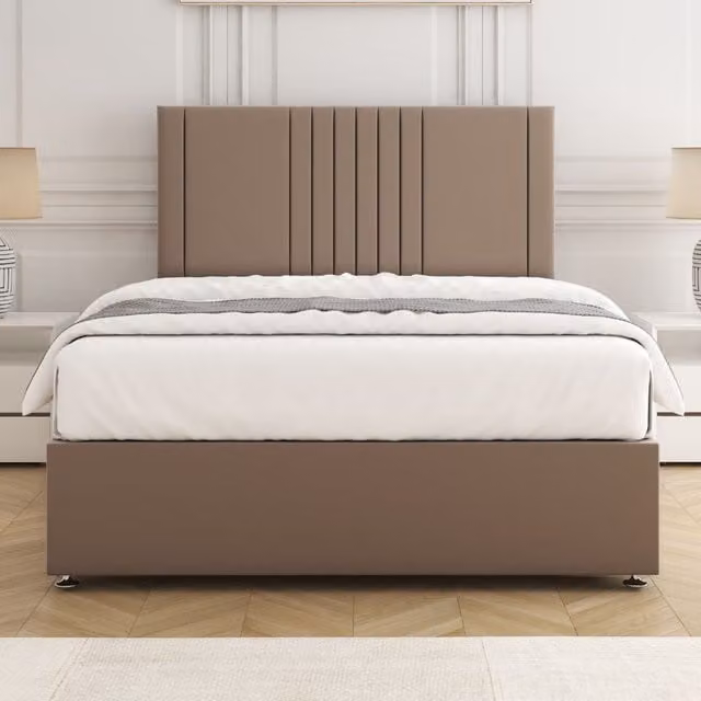 BSSPOKE Monaco Velvet Plush Double Divan Bed Set with 24 inch Headboard and Mattress in Bronze