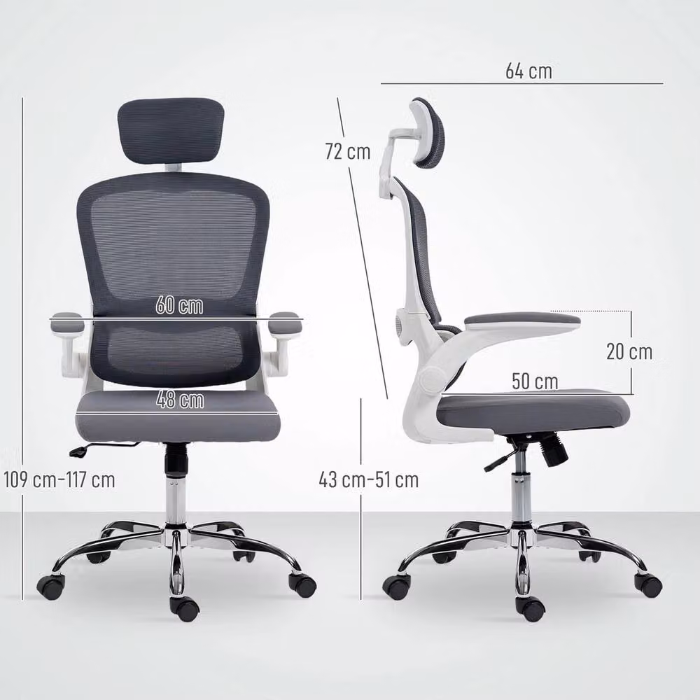 EONLION Grey Fabric High Back Mesh Task Chair with Headrest and Lumbar Support – 2