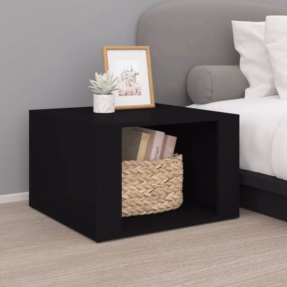 Berkfield Home Black Engineered Wood Bedside Table W: 57 cm, D: 55 cm, H: 36 cm – 2