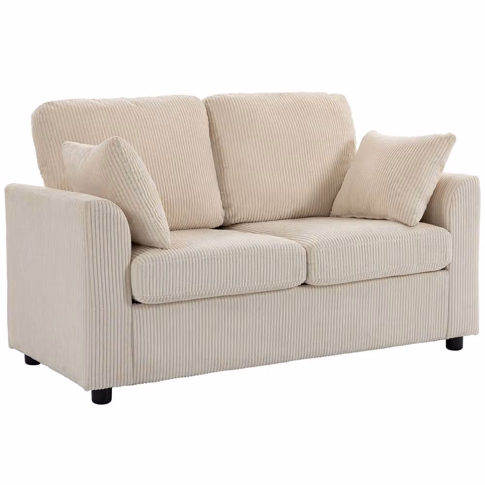HOMCOM 2 Seater Corduroy Sofa in Beige with Mixed Padding and Scatter Cushions – 2