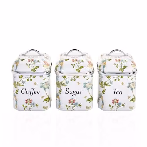 Laura Ashley Elveden Airtight Metal Canister Set in White and Multicolour