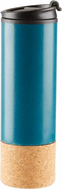 Orsina Double Walled Stainless Steel Travel Mug with Lid and Cork, 450 ml, Green or Blue