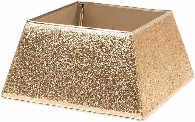 Christmas Village Glitter Square Christmas Tree Skirt in Gold, W/D: 48 x 48 cm