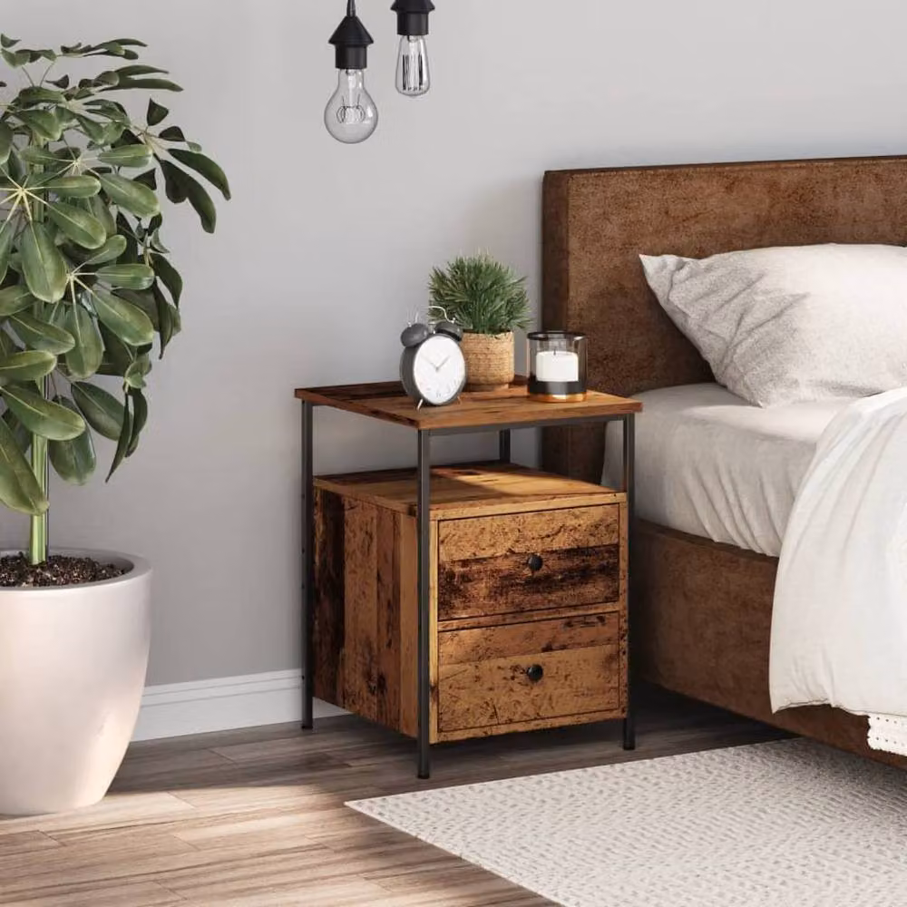 Berkfield Home Bedside Cabinet in Brown Old Wood, W/D/H: 34 x 35.5 x 50 cm – 3