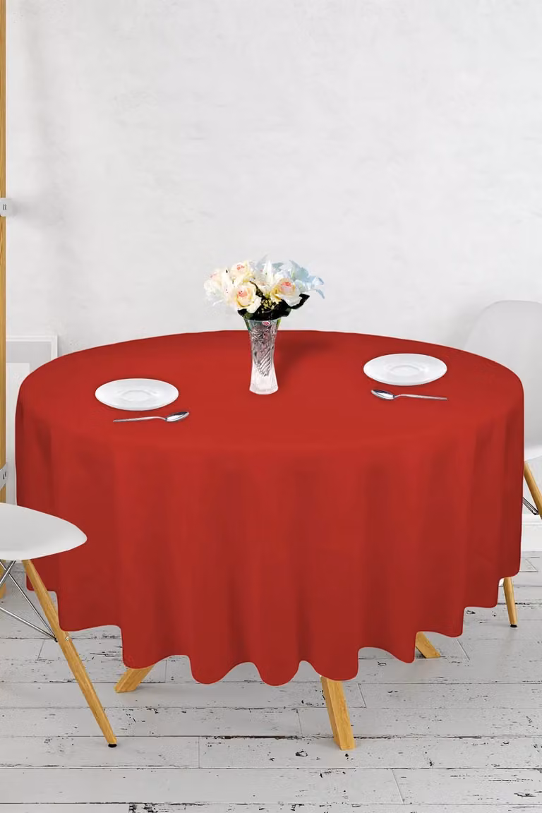 Neel Blue Round Spun Polyester Linen Tablecloth in Red, Diameter: 228.6 cm