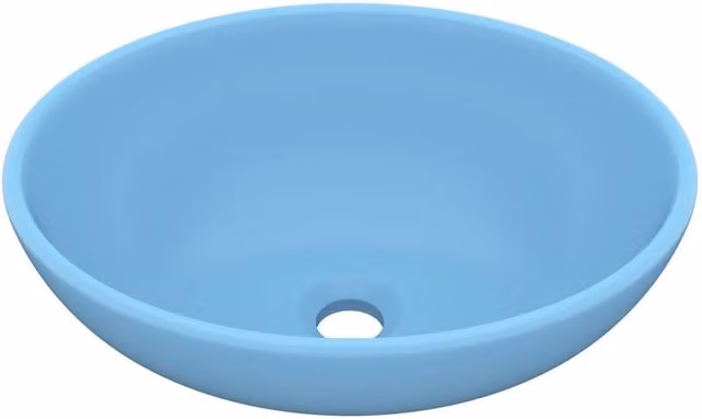 Berkfield Home Luxury Oval Ceramic Basin in Matt Light Blue W: 40 cm, D: 33 cm
