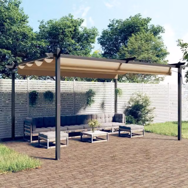 Berkfield Home Garden Gazebo with Retractable Roof, Beige, W: 400 cm, D: 300 cm, H: 300 cm – 1