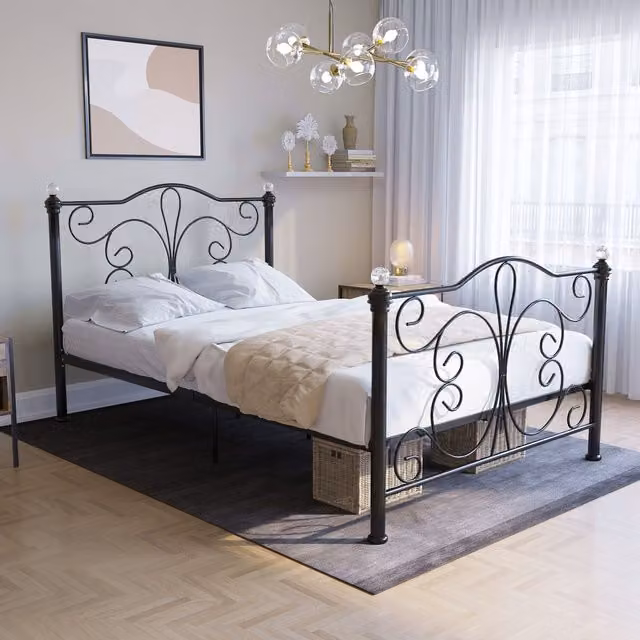 Vida Designs Chicago Metal Bed Frame in Black, W/D/H: 120 x 200 cm