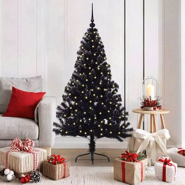 Berkfield Home Artificial Pre-lit Christmas Tree, Black, Height: 150 cm