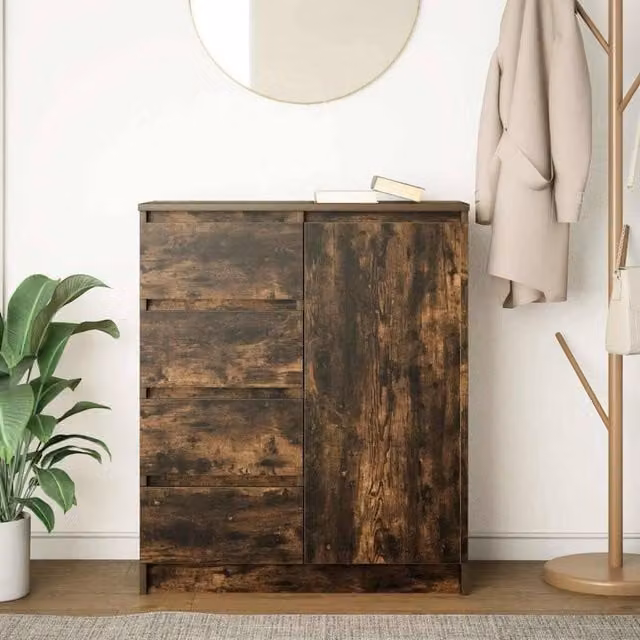 Berkfield Home Smoked Oak Sideboard with Drawers in Brown, W/D/H: 71 x 35 x 84 cm