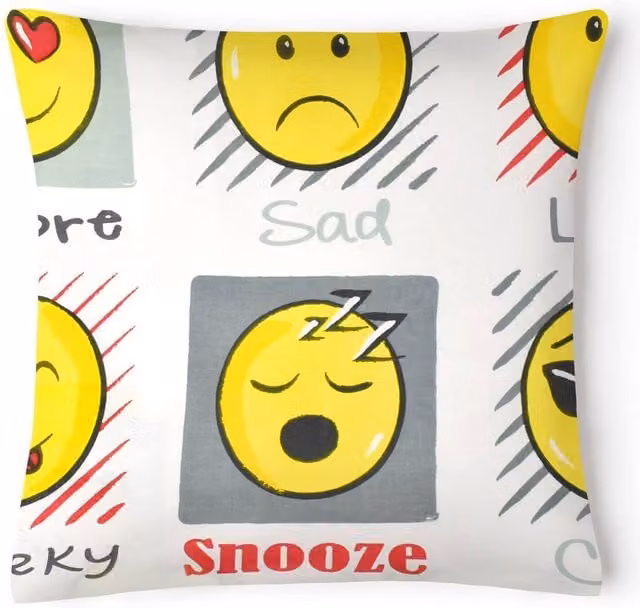 Velosso Expressions White Filled Cushion with Graphic Emoji Design, W/D/H: 43 x 43 x 43 cm