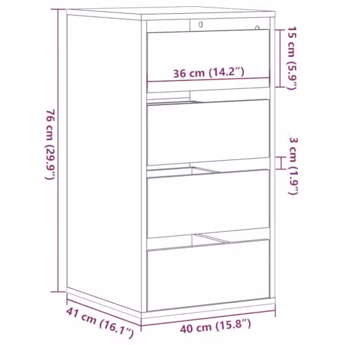 vidaXL Corner Chest of Drawers in Concrete Grey, W/D/H: 40 x 41 x 76 cm, Engineered Wood – 2