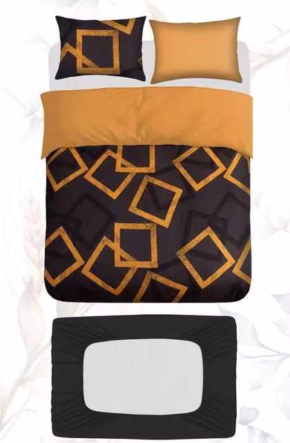 Grace 4 Piece Super King Microfibre Duvet Cover Set with Fitted Sheet in Gold and Black – 8
