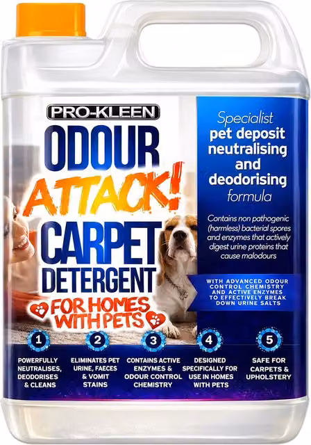 Pro-Kleen Odour Attack Carpet Cleaner Enzyme Shampoo for Homes with Pets, 5 l, Orange