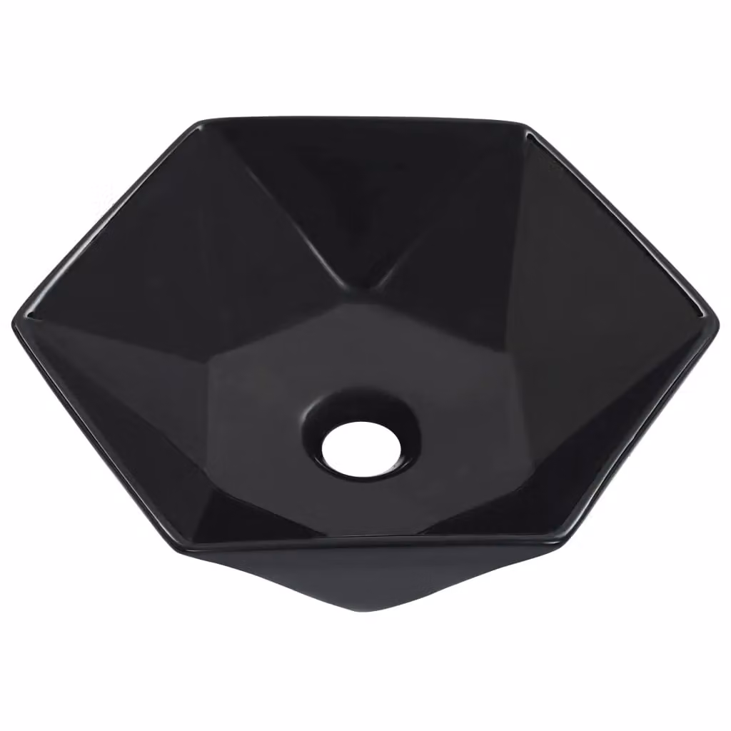 Berkfield Home Asymmetric Ceramic Countertop Wash Basin, Black, W: 41 cm, D: 36.5 cm, H: 12 cm – 2