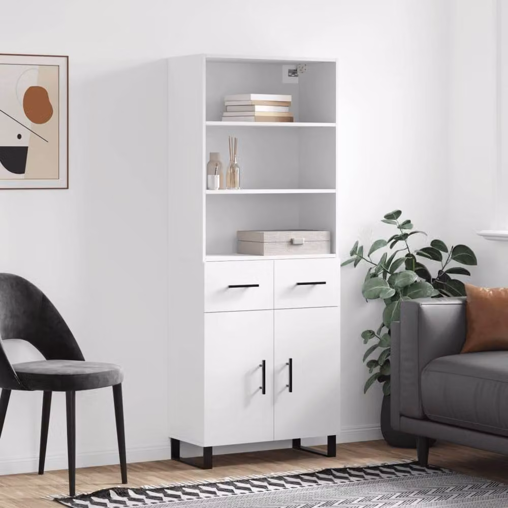 Berkfield Home Modern White Matt Highboard with Hinged Doors and Internal Shelves, W/D/H: 69.5 x 34 x 180 cm – 2