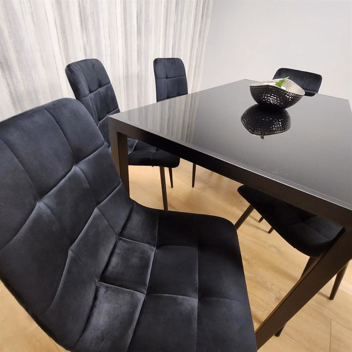 Kosy Koala Modern Rectangular Dining Set with Black Glass Table and 4 Brown Velvet Chairs – 3
