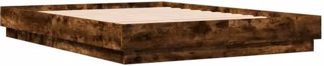 Berkfield Home Durable Bed Frame with Under-Bed LED Lighting in Smoked Oak Brown, W/D/H: 140 x 200 x 23 cm