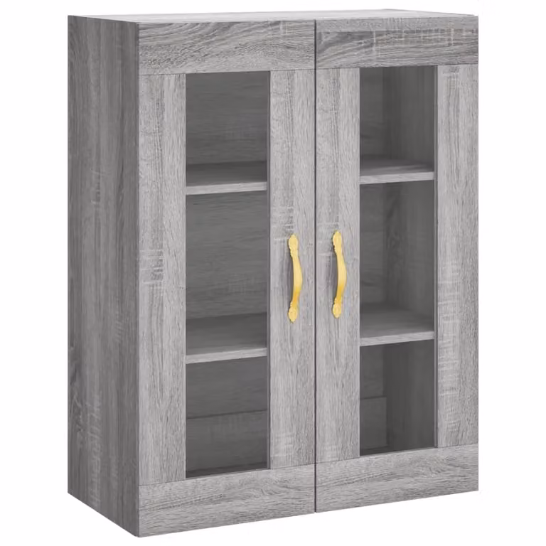 Berkfield Home Wall Mounted Cabinet in Grey Sonoma with Glass Doors, W/D/H: 69.5 x 34 x 90 cm