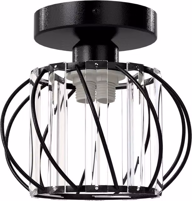 Emitto Modern Crystal Semi Flush Mount Ceiling Light in Black and Transparent – 1
