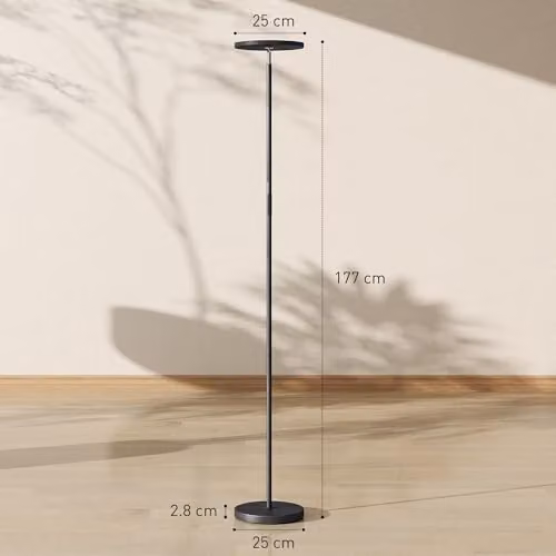 HOMCOM RGB Uplighter Floor Lamp in Black, Dimmable LED Standing Lamp with Remote and Touch Control, Height: 177 cm – 5