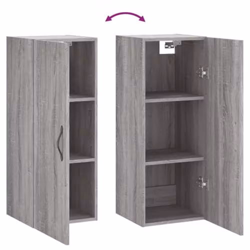 vidaXL Wall Mounted Cabinet in Grey Sonoma, Modern Engineered Wood with Hinged Doors and Internal Shelves, W/D/H: 34.5 x 34.0 x 90.0 cm – 3