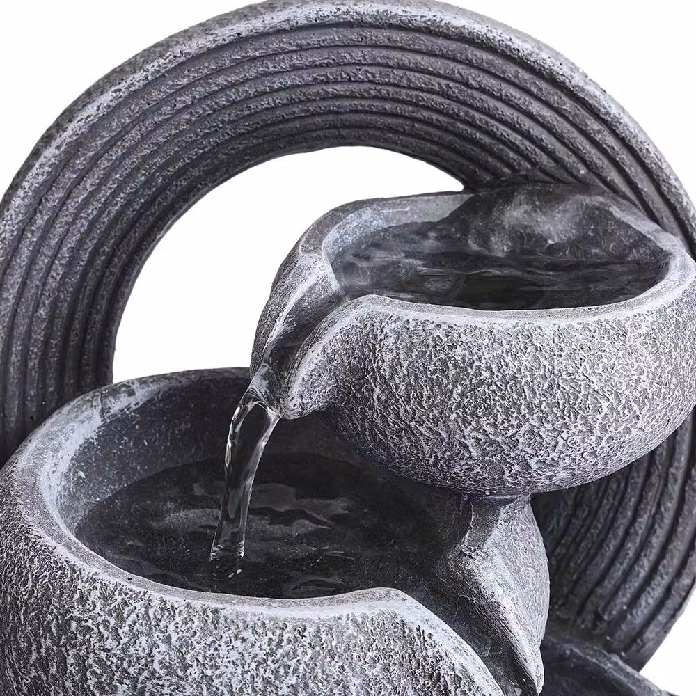 Livingandhome Grey Resin Tabletop Fountain with LED Light, W/D/H: 25.0 x 25.0 x 21.0 cm – 5