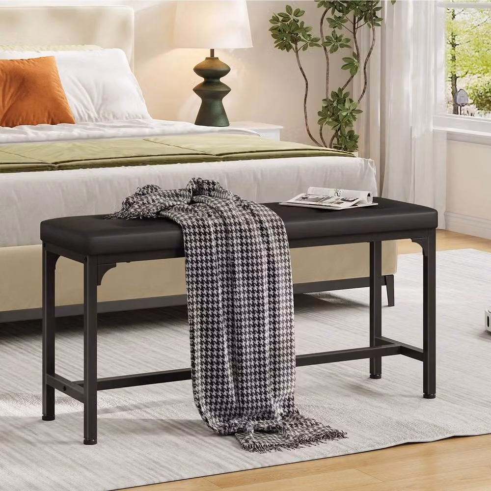 FLAVORA Industrial Indoor Dining Bench in Black with Synthetic Leather and Metal Frame, W/D/H: 100 x 30 x 48 cm – 4